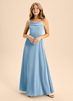 Azazie Anselie Junior Powder Blue A-Line Off the Shoulder Stretch Satin Dress image3