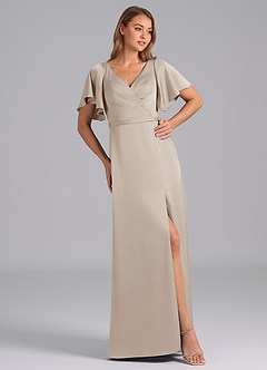 Azazie Ambrosia Bridesmaid Dresses Frost A-Line Pleated Stretch Satin Dress image4