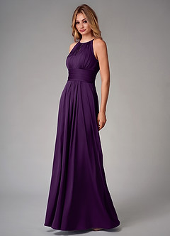 Azazie Bonnie Bridesmaid Dresses Grape A-Line Pleated Stretch Satin Dress image3