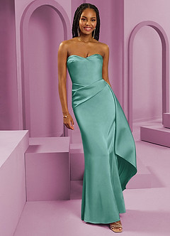 Barbie ♥ Azazie Vestidos de damas de honor Vestido de Aqua de Satén Elástico de Corte Recto Convertible con Sin tirantes image1