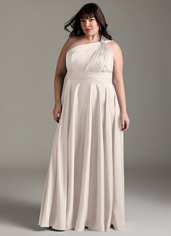 Azazie Charlize Jurken voor bruidsmeisjes Jurk van Stretch Satijn met A-lijn One-shoulder Wit Albast image13