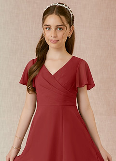 Azazie Induh Junior Rust A-Line Ruched Chiffon Dress image4