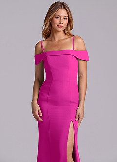 Azazie Luciana Bridesmaid Dresses Fuchsia Sheath Off the Shoulder Chiffon Convertible Dress image7