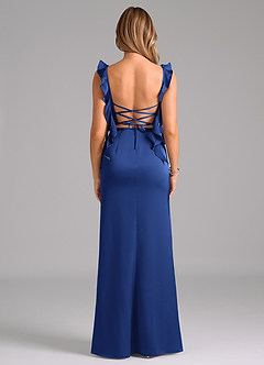 Azazie Jessamine Bridesmaid Dresses Royal Blue A-Line Corset Stretch Satin Dress image6
