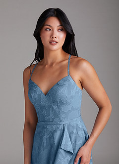 Azazie Naeem Bridesmaid Dresses Steel Blue A-Line Floral Burnout Dress image6