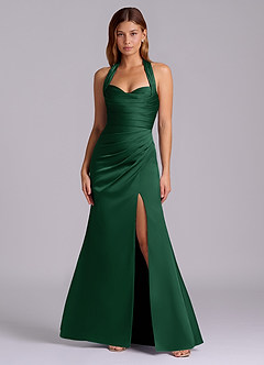 Azazie Destiny Vestidos de damas de honor Vestido de Verde Oscuro de Satén Elástico de Corte Sirena con Escote de Corazón image4