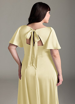 Azazie Kimber Bridesmaid Dresses Lemon Sorbet A-Line Ruched Stretch Satin Dress image12