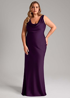 Azazie Rylina Bridesmaid Dresses Grape Mermaid Stretch Satin Dress image7