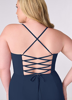 Barbie ♥ Azazie Bridesmaid Dresses Dark Navy Sheath Corset Chiffon Dress image8