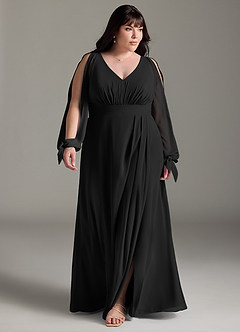 Azazie Matilda Bridesmaid Dresses Black A-Line Long Sleeve Chiffon Dress image14