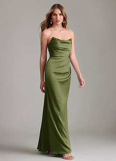 Azazie Lucille Bridesmaid Dresses Olive Mermaid Strapless Stretch Satin Convertible Dress image4