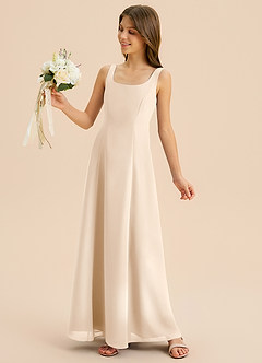 Azazie Lambie Junior White Alabaster A-Line Pleated Chiffon Dress image7