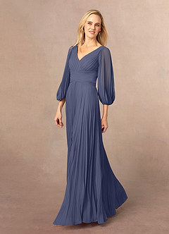 Azazie Zahara vestidos de madre de la novia Vestido de Tormenta de Gasa de Corte En A con Cuello en V plisado image3