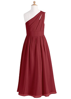 Azazie Molly Junior Abito A-Line in Chiffon Plissettato Melograno image7