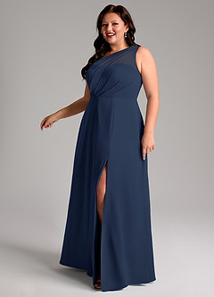 Azazie Phaedra Bridesmaid Dresses Dark Navy A-Line One Shoulder Chiffon Dress image14