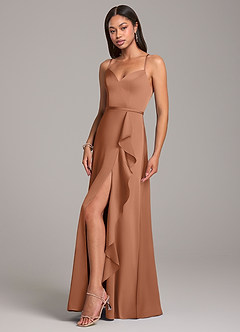 Azazie Naeem Bridesmaid Dresses Bronzer A-Line Stretch Satin Dress image3