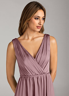 Azazie Tanicia Bridesmaid Dresses Dusty Rose A-Line Pleated Stretch Satin Dress image6
