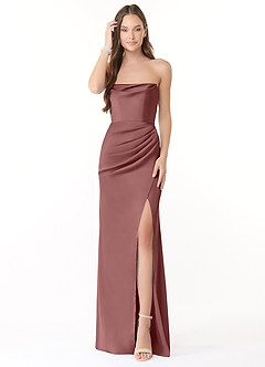 Azazie Leonis Bridesmaid Dresses Desert Rose Mermaid Pleated Stretch Satin Convertible Dress image2