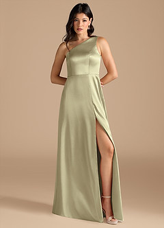 Azazie Elisa Final Sale Auburn A-Line One Shoulder Metallic Satin Dress image1