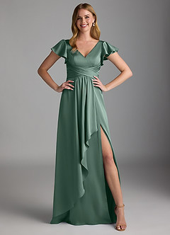 Azazie Omari Bridesmaid Dresses Eucalyptus A-Line Stretch Satin Dress image6