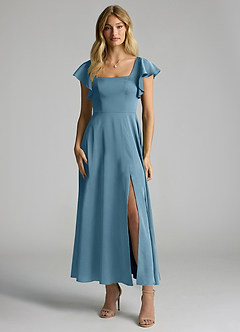 Azazie Bondi Bridesmaid Dresses Bermuda A-Line Ruched Stretch Satin Dress image4