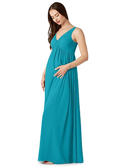 Azazie Yetta Maternity Bridesmaid Dresses A-Line V-Neck Gathered Chiffon Floor-Length Dress image4