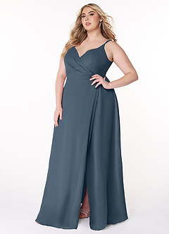Azazie Lennon Abiti da Damigella Abito A-Line in Chiffon Pizzo Blu Nettuno image10