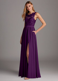 Azazie Elly Bridesmaid Dresses Grape A-Line Lace Scoop Neck Chiffon Dress image1