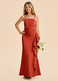 Azazie Lyla Junior Meerjungfrau-Linie Plissee Stretch-Satin Kleid Rost image3