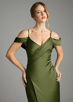 Azazie Malaya 신부 들러리 드레스 인어 주름진 스트레치 새틴 바닥 길이 드레스 image6