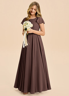 Azazie Cady Junior Ganache A-Line Pleated Chiffon Dress image4