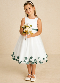 Azazie Dot Flower Girl Dresses Ivory Eucalyptus A-Line Bow Tulle Dress image1