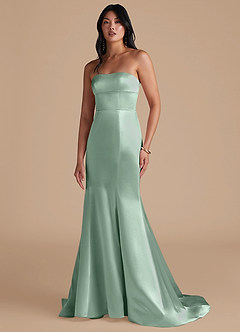Azazie Aura Vestidos de damas de honor Vestido de Agave de Satén Metálico de Corte Sirena Convertible image6