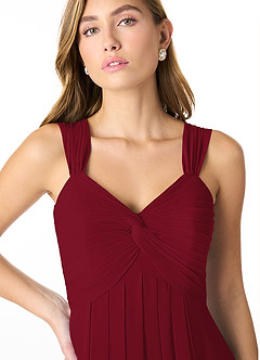 Azazie Kaitlynn Bridesmaid Dresses Burgundy Empire Ruched Chiffon Convertible Dress image9