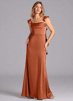 Azazie Adi Bridesmaid Dresses Cedar Rose A-Line Pleated Stretch Satin Dress image4