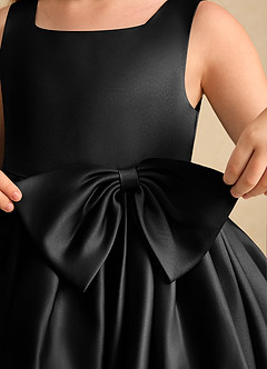 Azazie Jessie Flower Girl Dresses Black A-Line Bow Matte Satin Dress image8