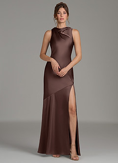 Azazie Kiara Bridesmaid Dresses Ganache Mermaid Pleated Stretch Satin Dress image1