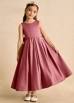 Azazie Cailee Flower Girl Dresses Antique Rose Ball-Gown Pleated Matte Satin Dress image2