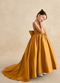 Azazie Mimia Blumenmädchenkleider A-Linie Schleifen Matte Satin Kleid Butterscotch image4