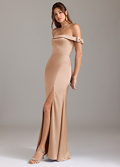 Azazie Zayla Bridesmaid Dresses English Rose A-Line Off the Shoulder Stretch Satin Convertible Dress image4