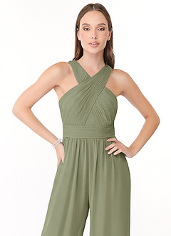 Azazie Berdie Bridesmaid Dresses Pistachio Halter Chiffon Jumpsuit image5