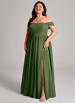 Azazie Calianna Bridesmaid Dresses Olive A-Line Off the Shoulder Chiffon Convertible Dress image12