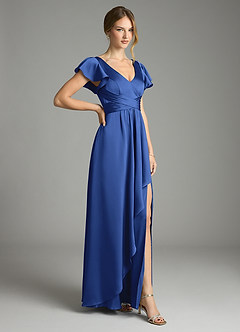 Azazie Omari Bridesmaid Dresses Royal Blue A-Line Stretch Satin Dress image5
