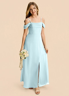 Azazie Lilly Junior Cloud Blue A-Line Pleated Chiffon Dress image7