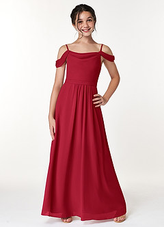 Azazie Alivia Junior Scarlet A-Line Off the Shoulder Chiffon Dress image1
