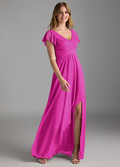 Azazie Omari Final Sale Fuchsia A-Line Mesh Dress image2