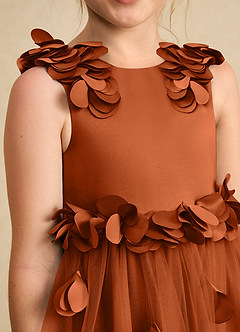 Azazie Atta Flower Girl Dresses Burnt Orange A-Line One Shoulder Tulle Dress image5