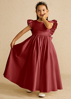 Azazie Piglette Flower Girl Dresses Rust A-Line Bow Matte Satin Dress image6