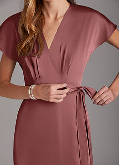 Azazie Nico Bridesmaid Dresses Amethyst A-Line V-Neck Stretch Satin Dress image7