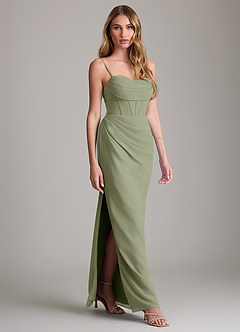 Azazie Mai Bridesmaid Dresses Pistachio Sheath Pleated Chiffon Dress image3